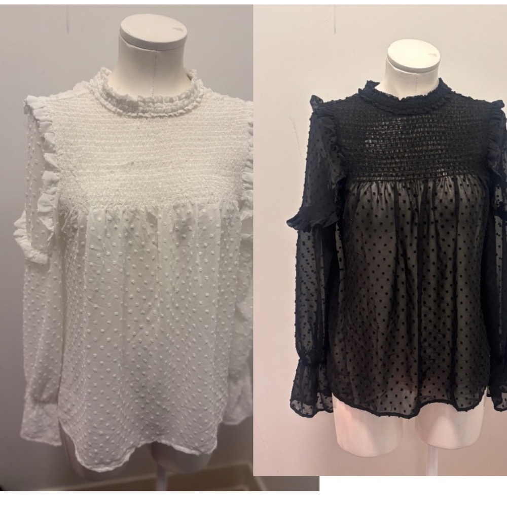 Iris lace Elegant White and Black Ruffle Tops